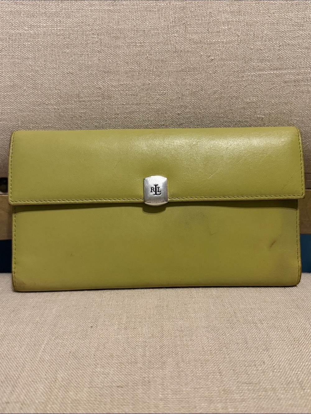 Vintage Lauren by Ralph Lauren Chartreuse Leather Envelope Wallet